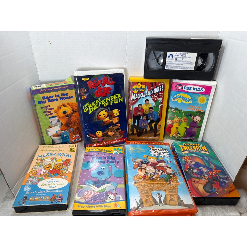 Disney Nickelodeon PBS Kids VHS Tape Lot 9 Movie Collection Blues Clues Wiggles